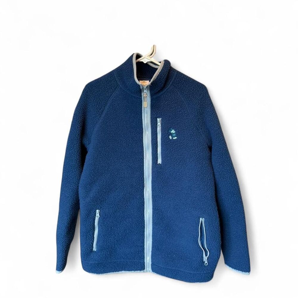 Tokyo Disney Resort Sherpa Fleece Jacket Mickey Mouse Blue Zip Japan Exclusive L